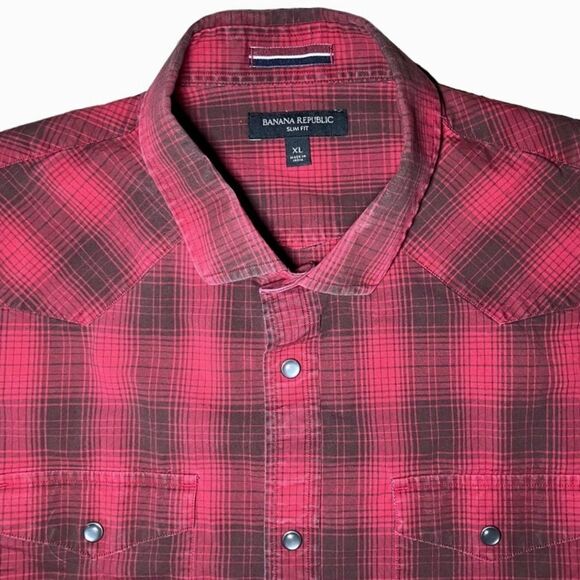 Banana Republic Slim Fit Western Plaid Button Down Shirt in Red/Black Men’s XL - Picture 1 of 6